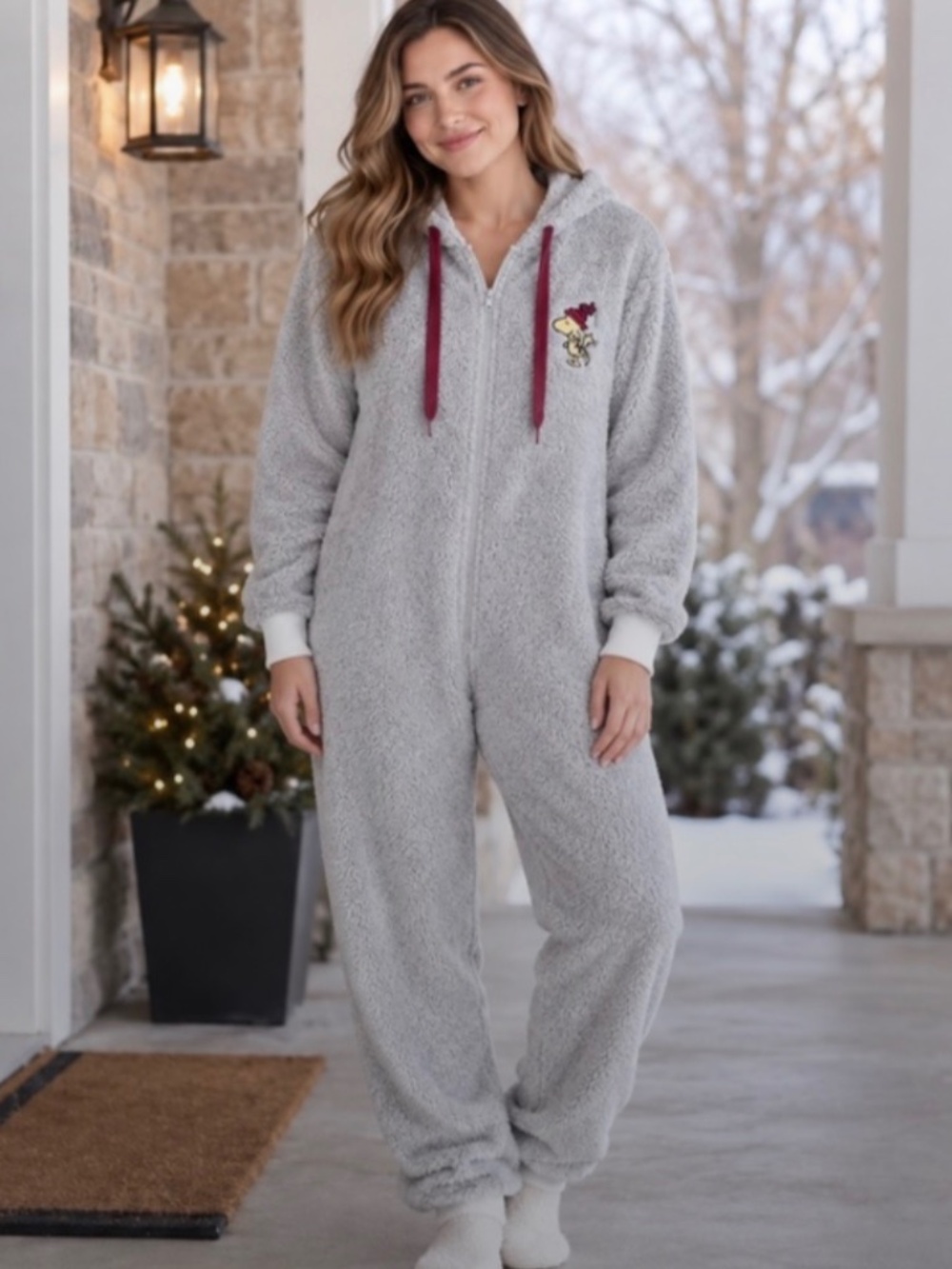 Peanuts Snoopy Grey Plush Hooded Onesie S/P